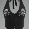 New Style Trends - Alt Skull Rhinestone Halter Crop Top - Outfit Ideas
