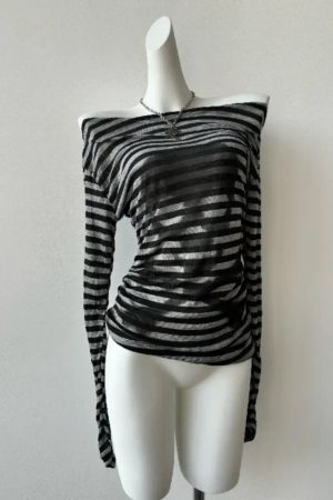 New Style Trends - Alt Striped Shadow Print Mesh Top - Outfit Ideas