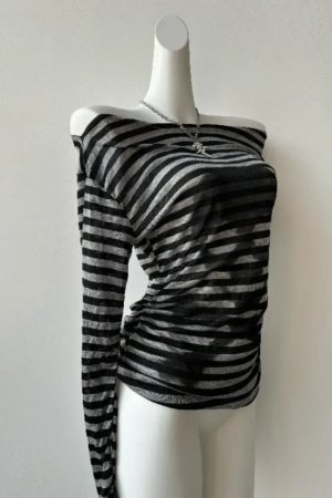 New Style Trends - Alt Striped Shadow Print Mesh Top - Outfit Ideas