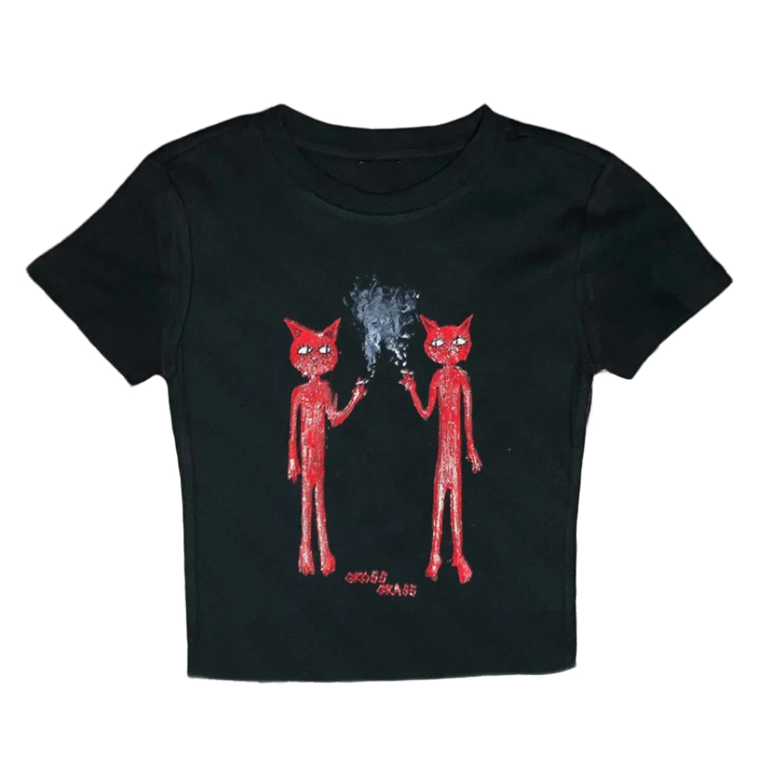 New Style Trends - Alt Twin Demon Cats Top - Outfit Ideas