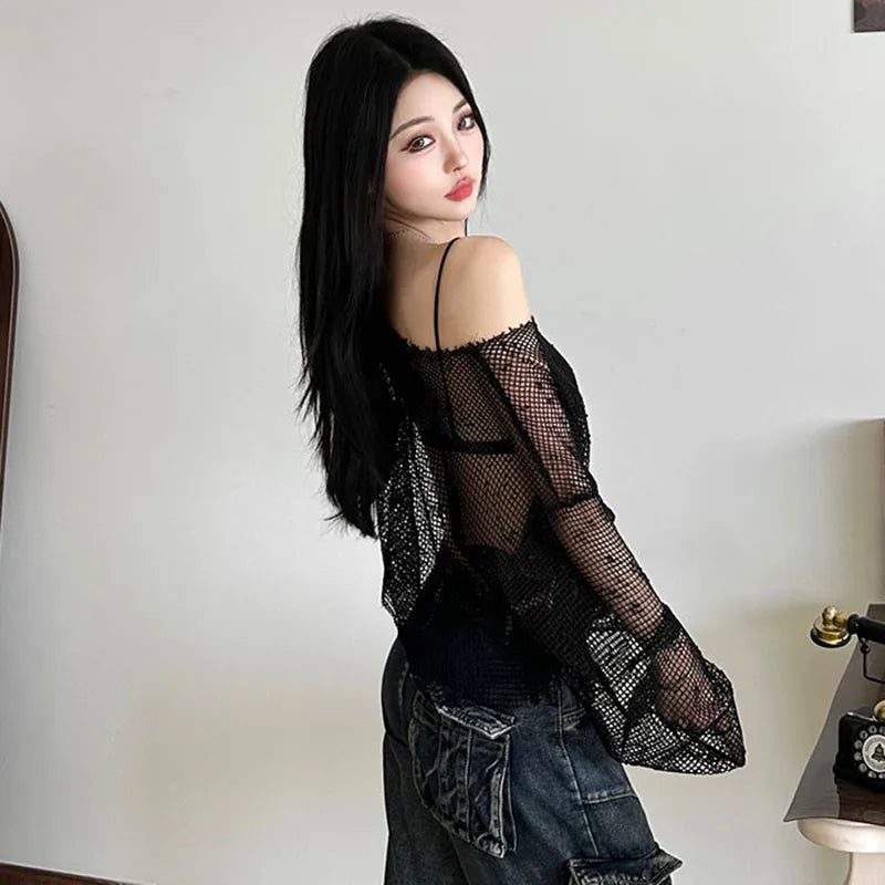 New Style Trends - Alt Venom Mesh Off Shoulder Long Sleeve Top - Outfit Ideas New Style Trends - Alt Venom Mesh Off Shoulder Long Sleeve Top - Outfit Ideas