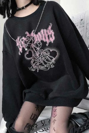 New Style Trends - Badgirl Graphic Oversized Pastel Goth Sweatshirt - Outfit Ideas