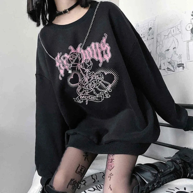 New Style Trends - Badgirl Graphic Oversized Pastel Goth Sweatshirt - Outfit Ideas New Style Trends - Badgirl Graphic Oversized Pastel Goth Sweatshirt - Outfit Ideas