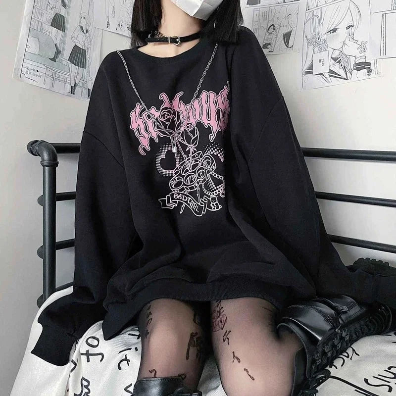 New Style Trends - Badgirl Graphic Oversized Pastel Goth Sweatshirt - Outfit Ideas