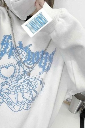 New Style Trends - Badgirl Graphic Oversized Pastel Goth Sweatshirt - Outfit Ideas