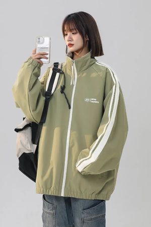 New Style Trends - Black Striped Y2k Oversized Track Jacket - Outfit Ideas