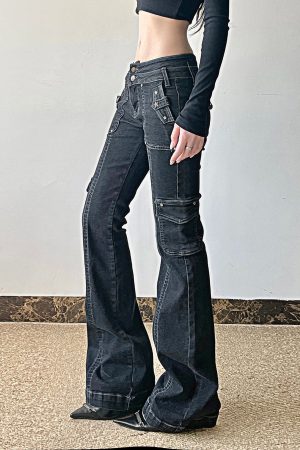 New Style Trends - Black Utility Y2k Flare Pants - Outfit Ideas