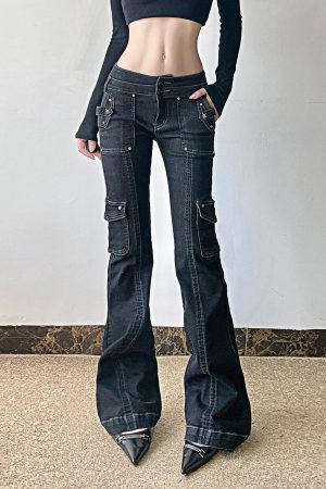 New Style Trends - Black Utility Y2k Flare Pants - Outfit Ideas