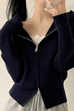 New Style Trends - Blush Ribbed Aesthetic Zip-Up Cardigan - Outfit Ideas