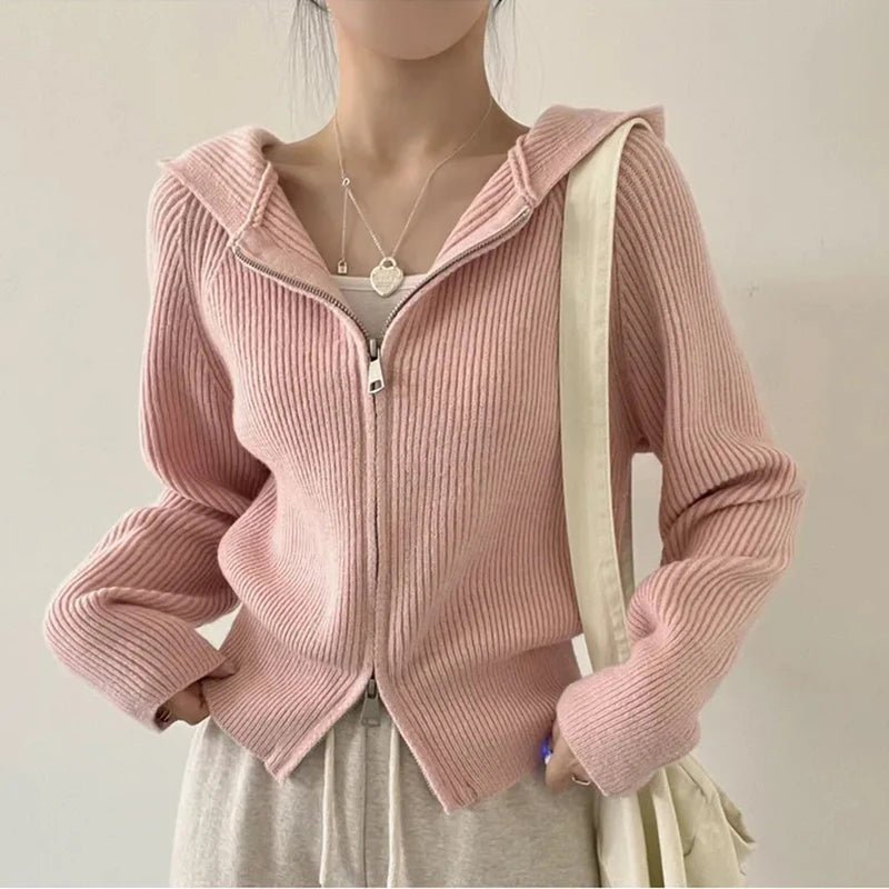 New Style Trends - Blush Ribbed Aesthetic Zip-Up Cardigan - Outfit Ideas