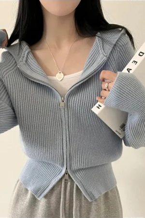 New Style Trends - Blush Ribbed Aesthetic Zip-Up Cardigan - Outfit Ideas