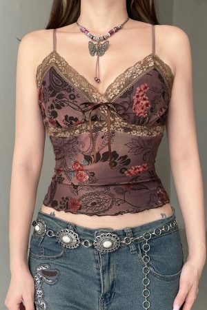 New Style Trends - Boho Bloom Lace Aesthetic Cami Crop Top - Outfit Ideas