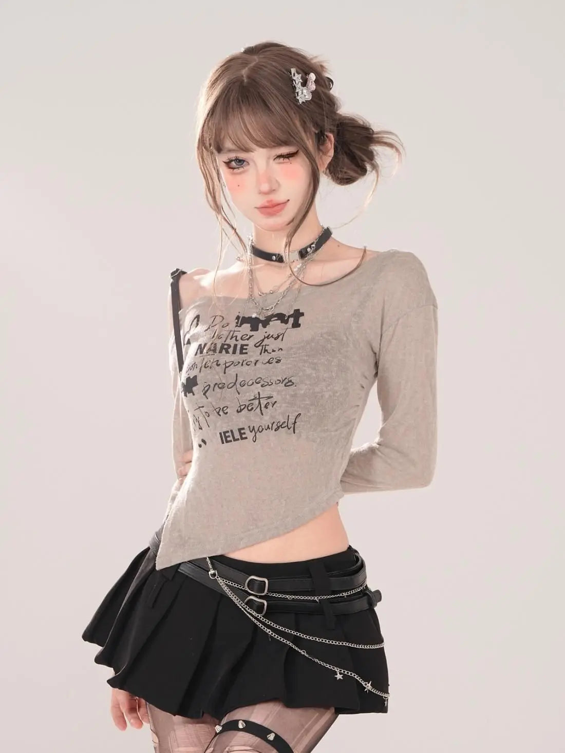New Style Trends - Broken Script Off-Shoulder Alt Long Sleeve Top - Outfit Ideas New Style Trends - Broken Script Off-Shoulder Alt Long Sleeve Top - Outfit Ideas
