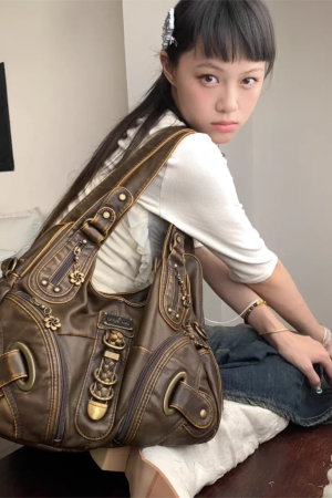 New Style Trends - Bronze Bloom Y2k Shoulder Bag - Outfit Ideas