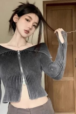 New Style Trends - Bubblegum Aesthetic Zip-Up Off-Shoulder Top - Outfit Ideas