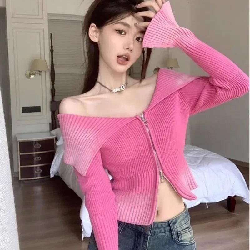 New Style Trends - Bubblegum Aesthetic Zip-Up Off-Shoulder Top - Outfit Ideas New Style Trends - Bubblegum Aesthetic Zip-Up Off-Shoulder Top - Outfit Ideas