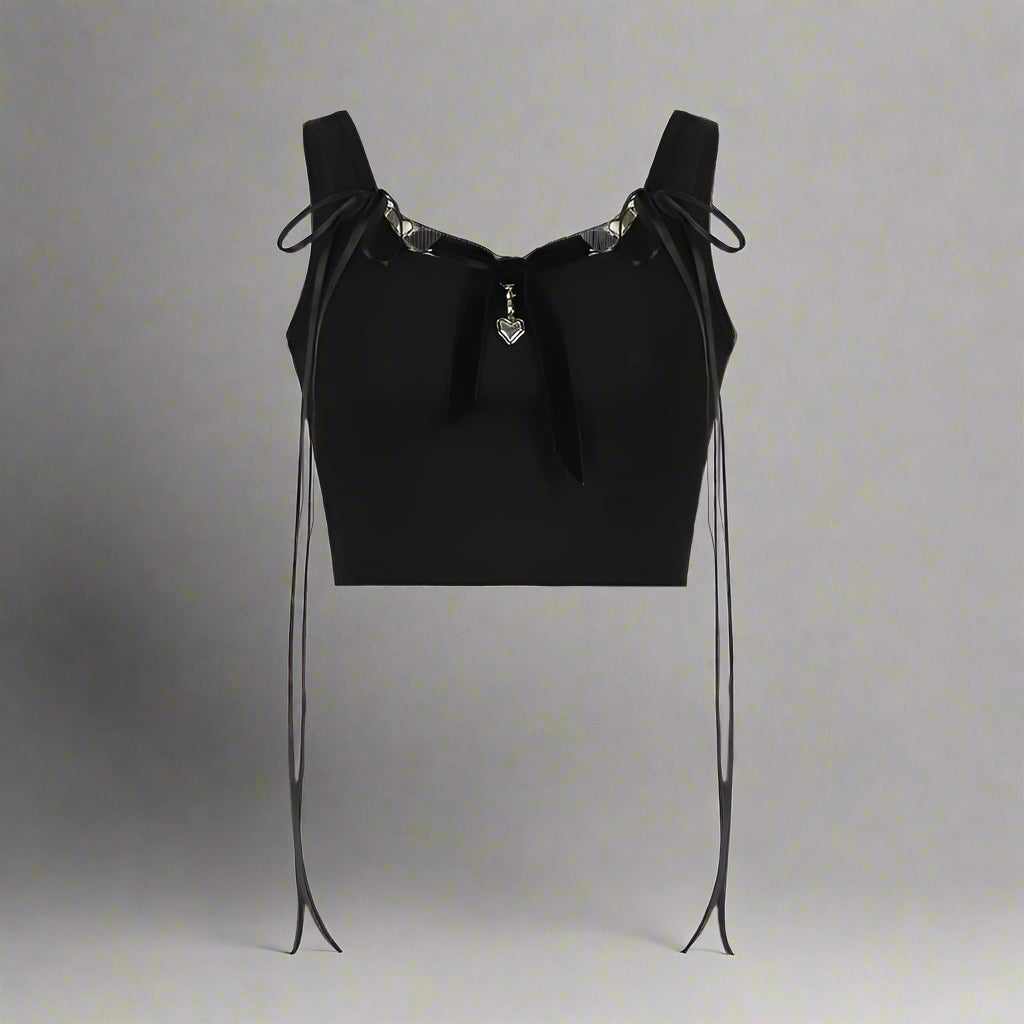 New Style Trends - Chain Heart Goth Ribbon Alt Crop Top - Outfit Ideas