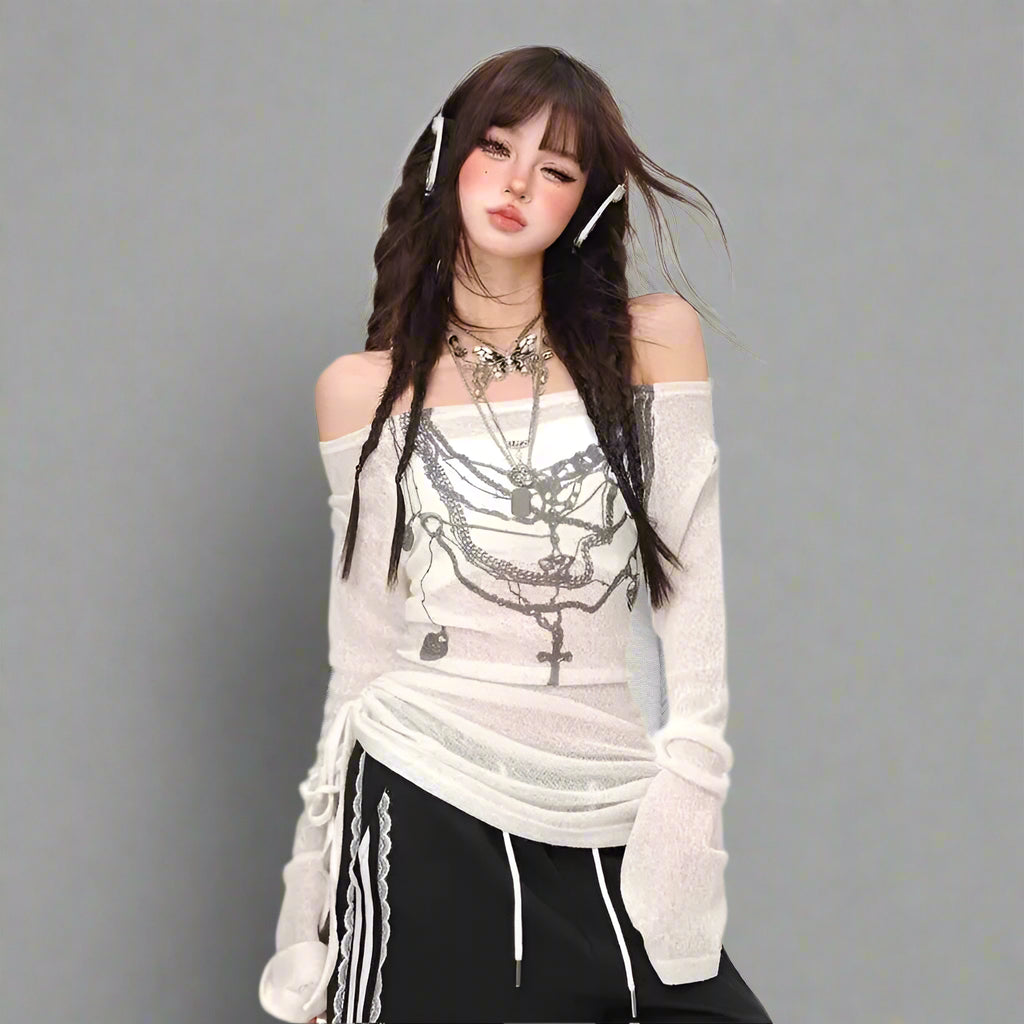 New Style Trends - Chains of Midnight Edgy Off-Shoulder Top - Outfit Ideas New Style Trends - Chains of Midnight Edgy Off-Shoulder Top - Outfit Ideas