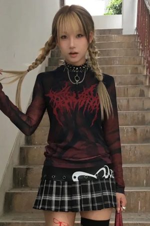 New Style Trends - Chaos Flame Graphic Alt Mesh Top - Outfit Ideas