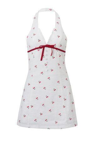 New Style Trends - Coquette Cherry Blossom Halter Dress - Outfit Ideas