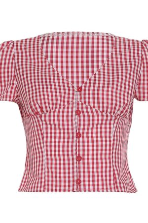 New Style Trends - Coquette Cherry Picnic Button Blouse - Outfit Ideas