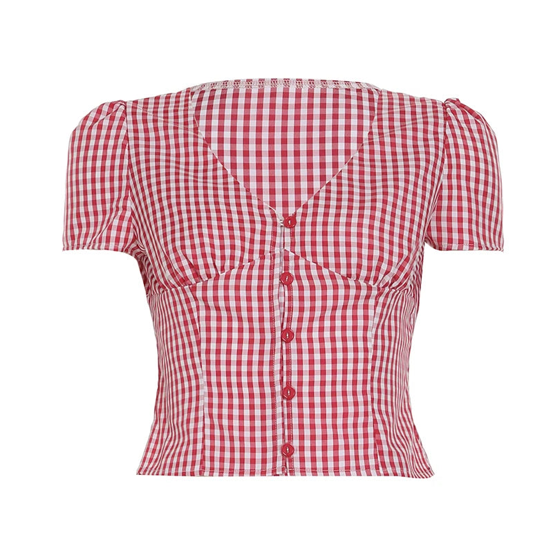 New Style Trends - Coquette Cherry Picnic Button Blouse - Outfit Ideas