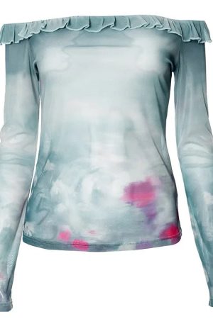 New Style Trends - Coquette Cloudy Sky Off-Shoulder Top - Outfit Ideas