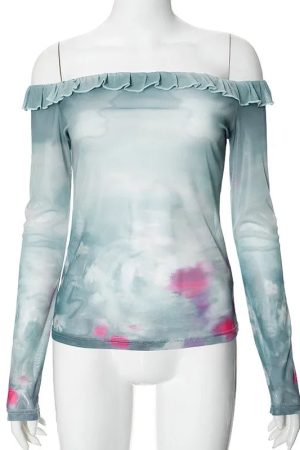 New Style Trends - Coquette Cloudy Sky Off-Shoulder Top - Outfit Ideas