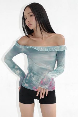 New Style Trends - Coquette Cloudy Sky Off-Shoulder Top - Outfit Ideas