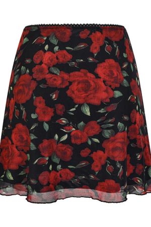 New Style Trends - Coquette Crimson Bloom Sheer Skirt - Outfit Ideas