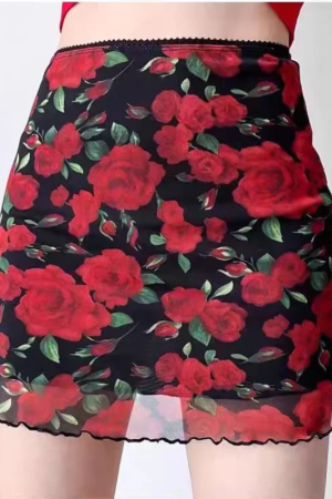 New Style Trends - Coquette Crimson Bloom Sheer Skirt - Outfit Ideas