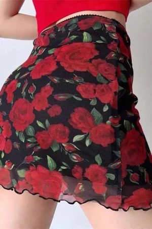 New Style Trends - Coquette Crimson Bloom Sheer Skirt - Outfit Ideas