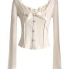 New Style Trends - Coquette Elegant Bow Button-Up Blouse - Outfit Ideas