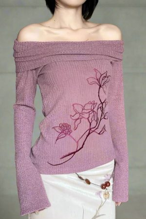 New Style Trends - Coquette Embroidered Off-Shoulder Knit Top - Outfit Ideas