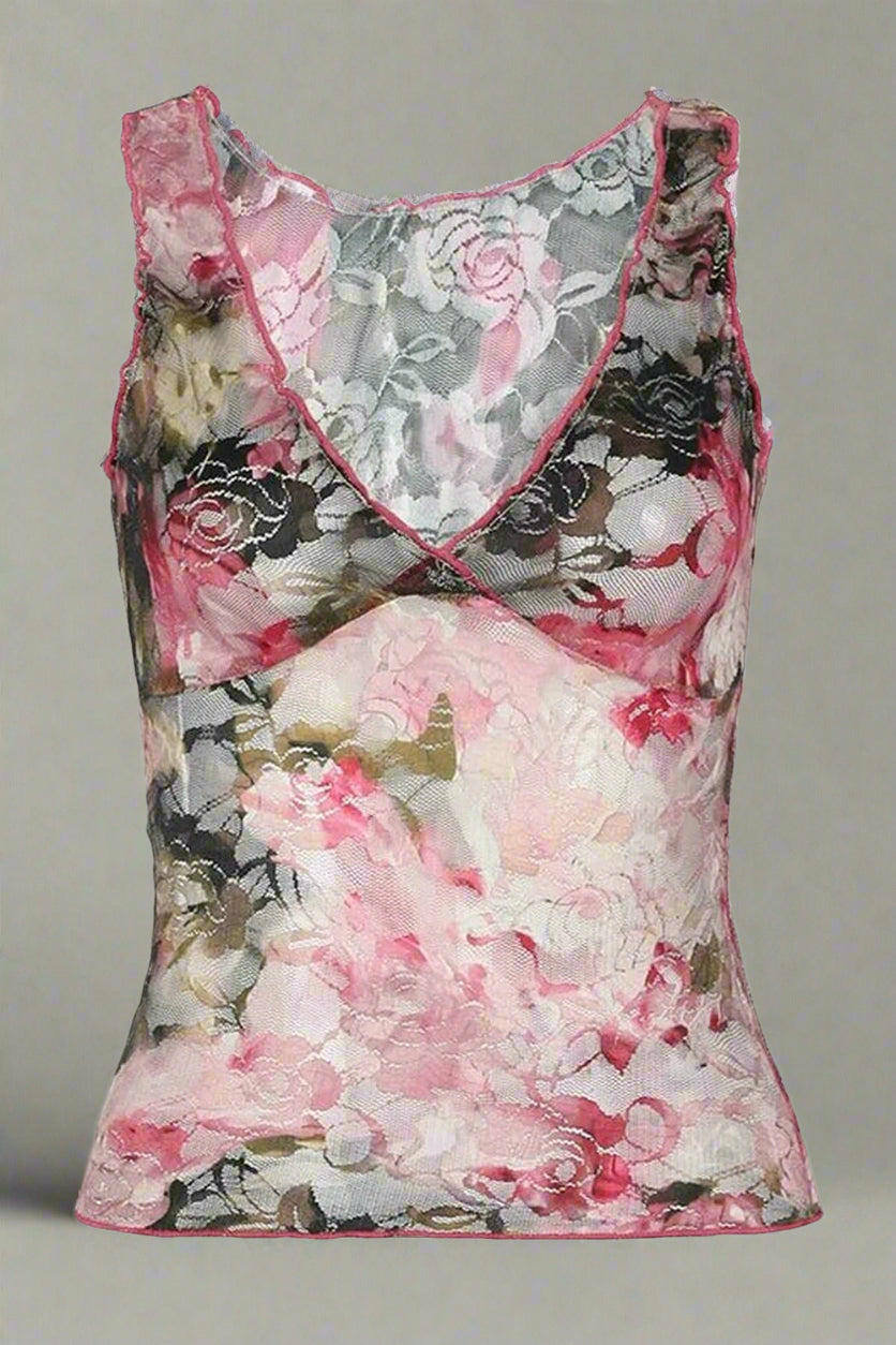 New Style Trends - Coquette Floral Mesh Wrap Tank Top - Outfit Ideas