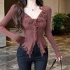 New Style Trends - Coquette Frayed Hem Ribbed Cardigan - Outfit Ideas