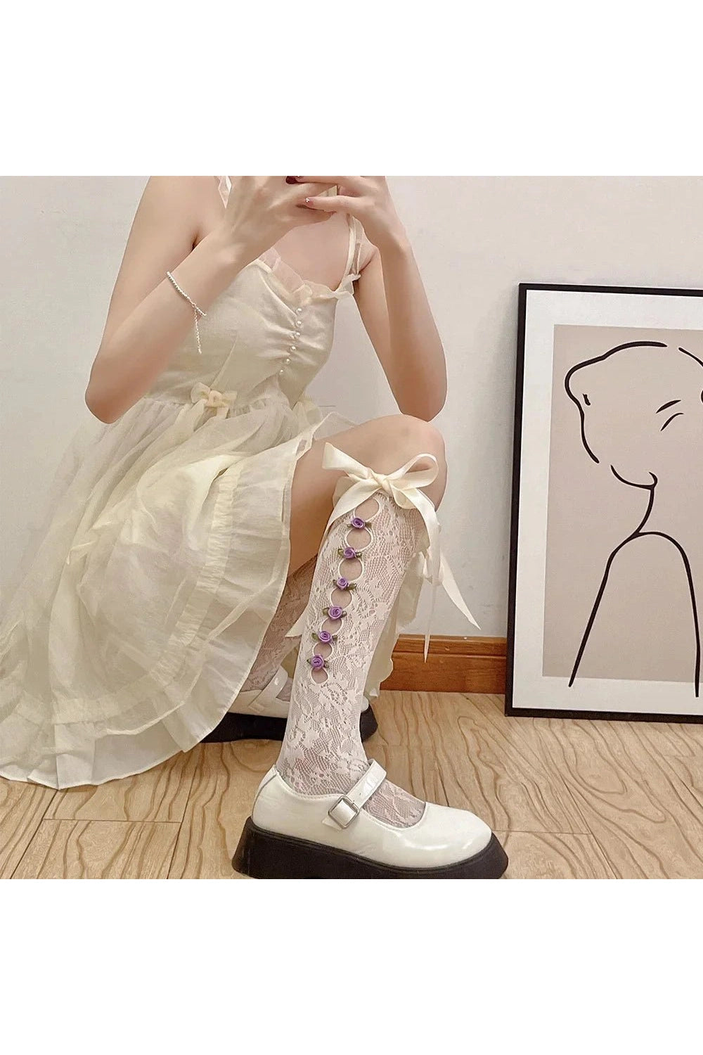 New Style Trends - Coquette Lace Mesh Fishnet Knee Socks - Outfit Ideas