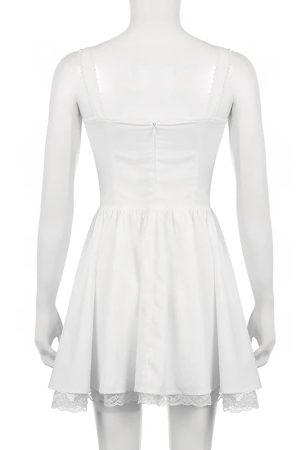 New Style Trends - Coquette Lace Panel A-line White Dress - Outfit Ideas