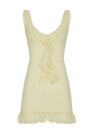 New Style Trends - Coquette Lemon Lace Ruffle Mini Dress - Outfit Ideas