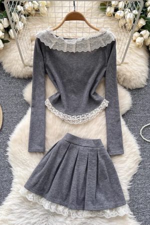 New Style Trends - Coquette Long Sleeve Grey Outfit - Outfit Ideas