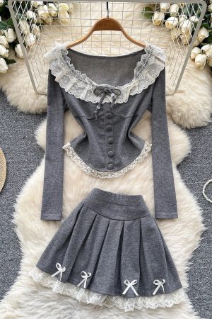 New Style Trends - Coquette Long Sleeve Grey Outfit - Outfit Ideas