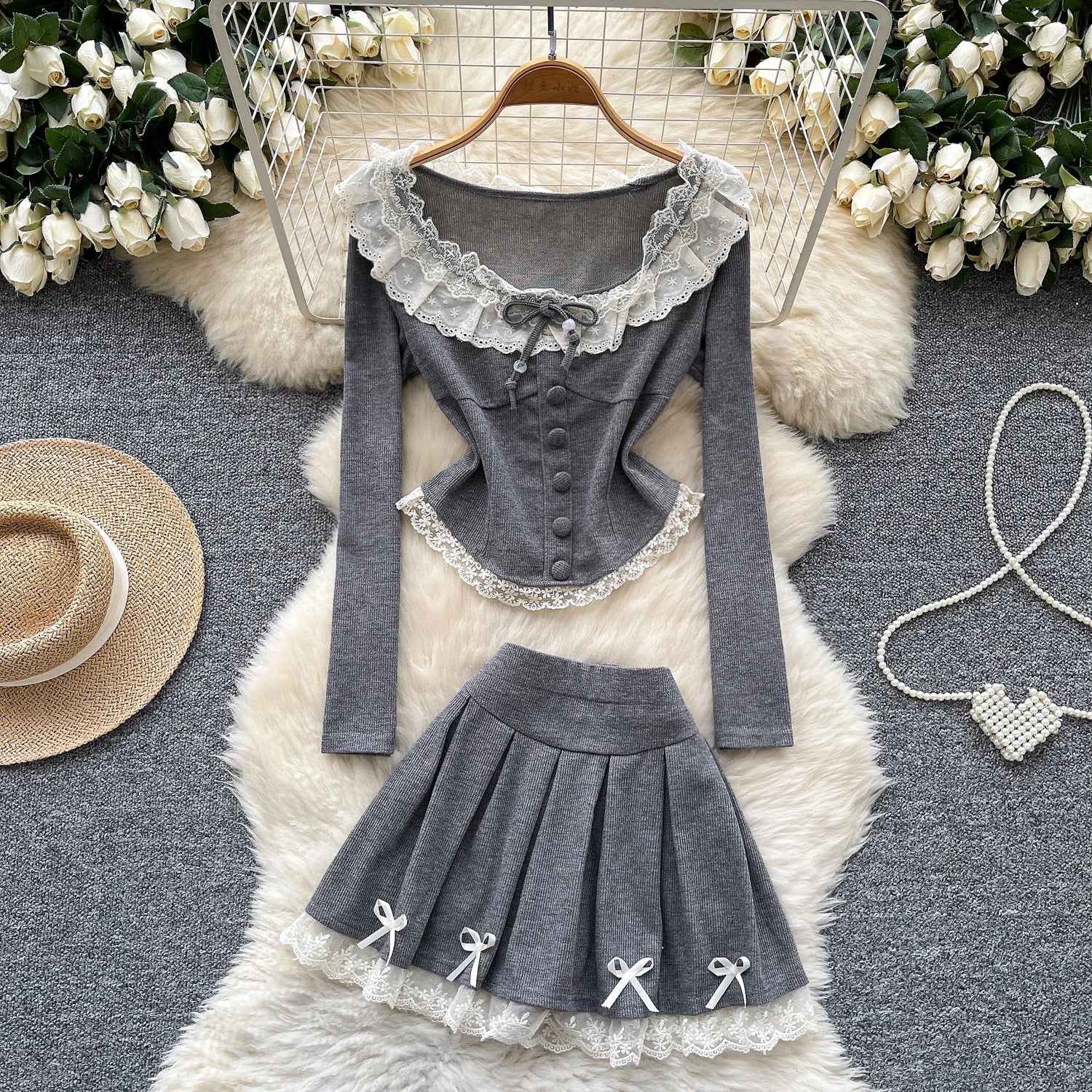 New Style Trends - Coquette Long Sleeve Grey Outfit - Outfit Ideas New Style Trends - Coquette Long Sleeve Grey Outfit - Outfit Ideas