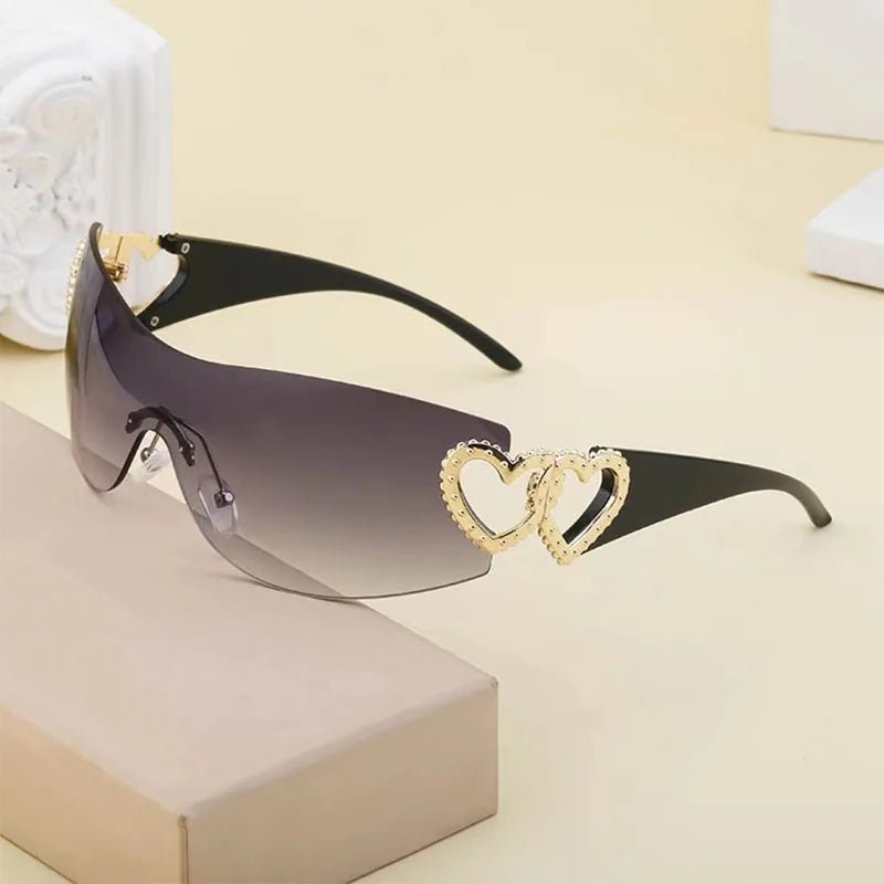 New Style Trends - Coquette Luxe Heart Shield Sunglasses - Outfit Ideas