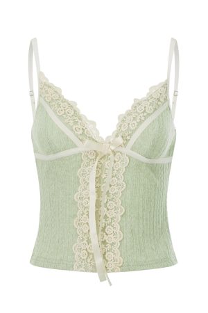 New Style Trends - Coquette Sage Blossom Ribbon Top - Outfit Ideas