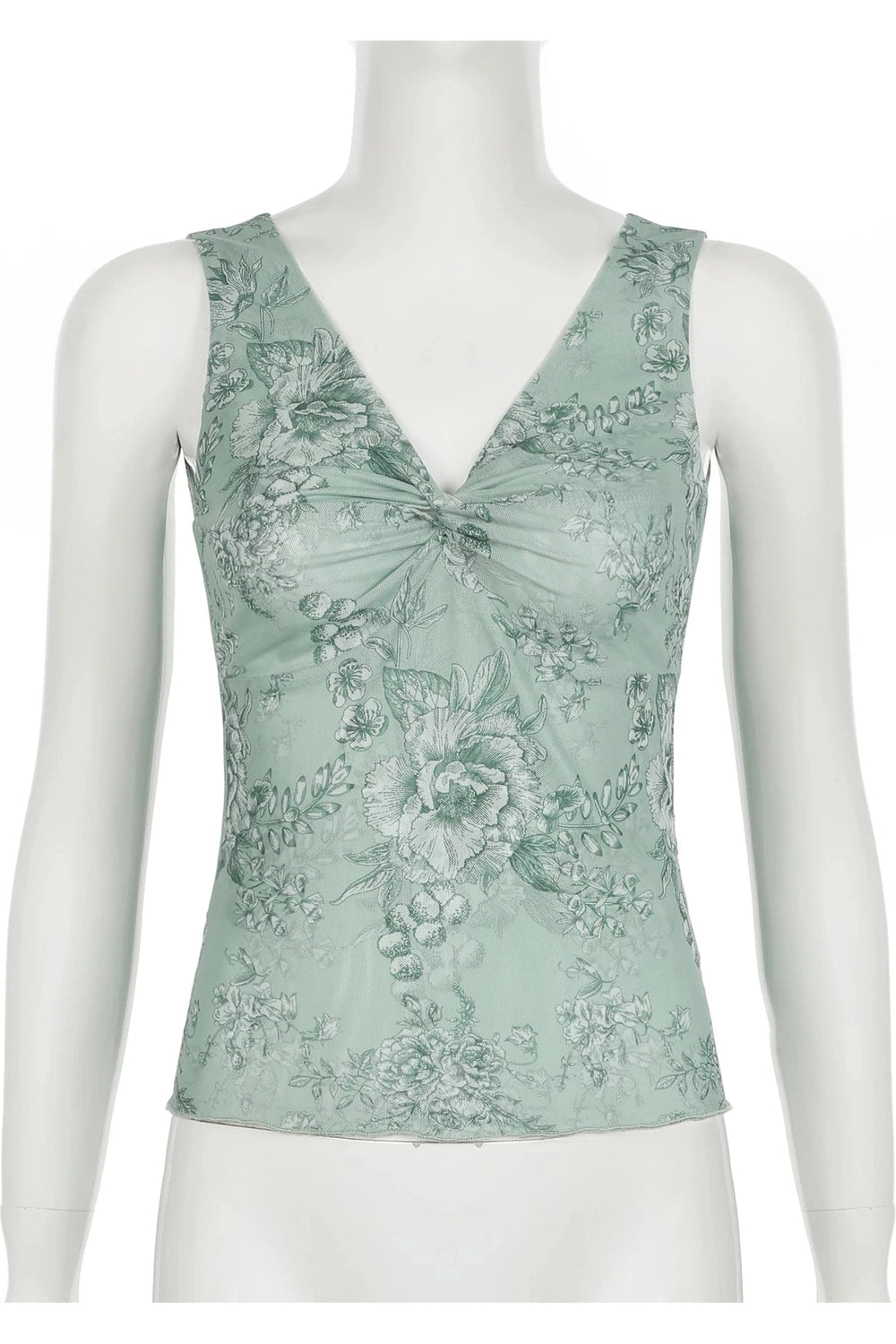 New Style Trends - Coquette Sage Green Floral V-Neck Top - Outfit Ideas