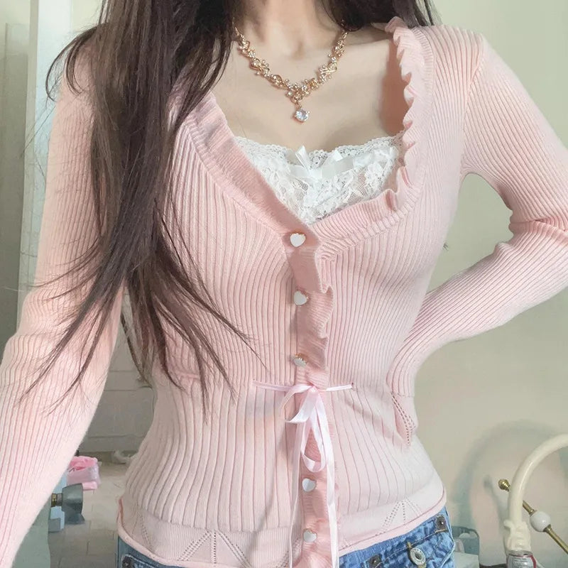 New Style Trends - Coquette Sweet Bow Ribbed Cardigan - Outfit Ideas New Style Trends - Coquette Sweet Bow Ribbed Cardigan - Outfit Ideas