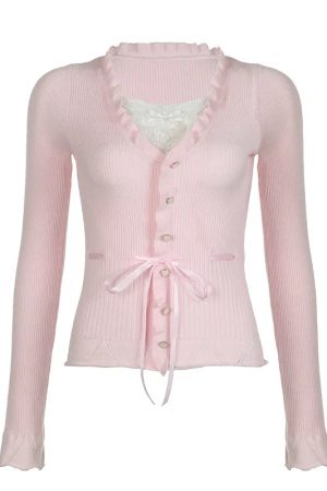 New Style Trends - Coquette Sweet Bow Ribbed Cardigan - Outfit Ideas