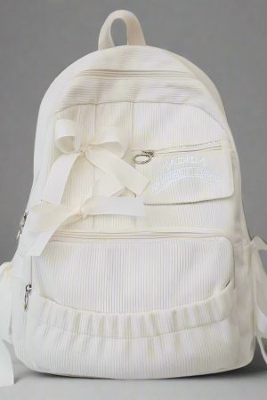 New Style Trends - Corduroy Bow Charm Cute Backpack - Outfit Ideas