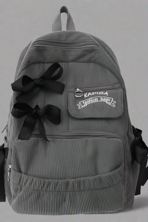 New Style Trends - Corduroy Bow Charm Cute Backpack - Outfit Ideas
