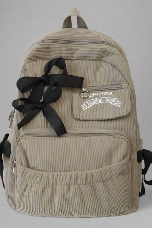 New Style Trends - Corduroy Bow Charm Cute Backpack - Outfit Ideas
